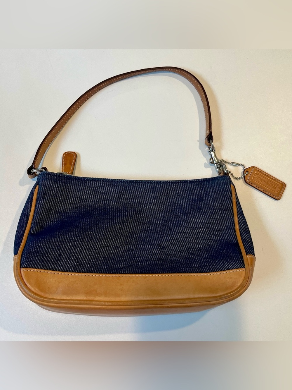 Vintage Coach Denim Leather Mini Pochette Shoulder Bag 7594